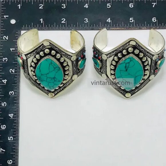 Single Boho Turquoise Kuchi Bracelet: Ethnic Afghan Tribal Cuff Jewelry - Picture 4 of 7